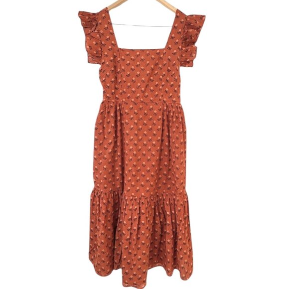 Madewell Ruffle-Strap Tiered Midi Dress in Wild Calendula Block-Print Sz M - Picture 2 of 13